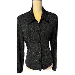 Vintage Ronni Nicole Black and Multicolor Sparkly Blazer Size 12 Sexy Back Slit